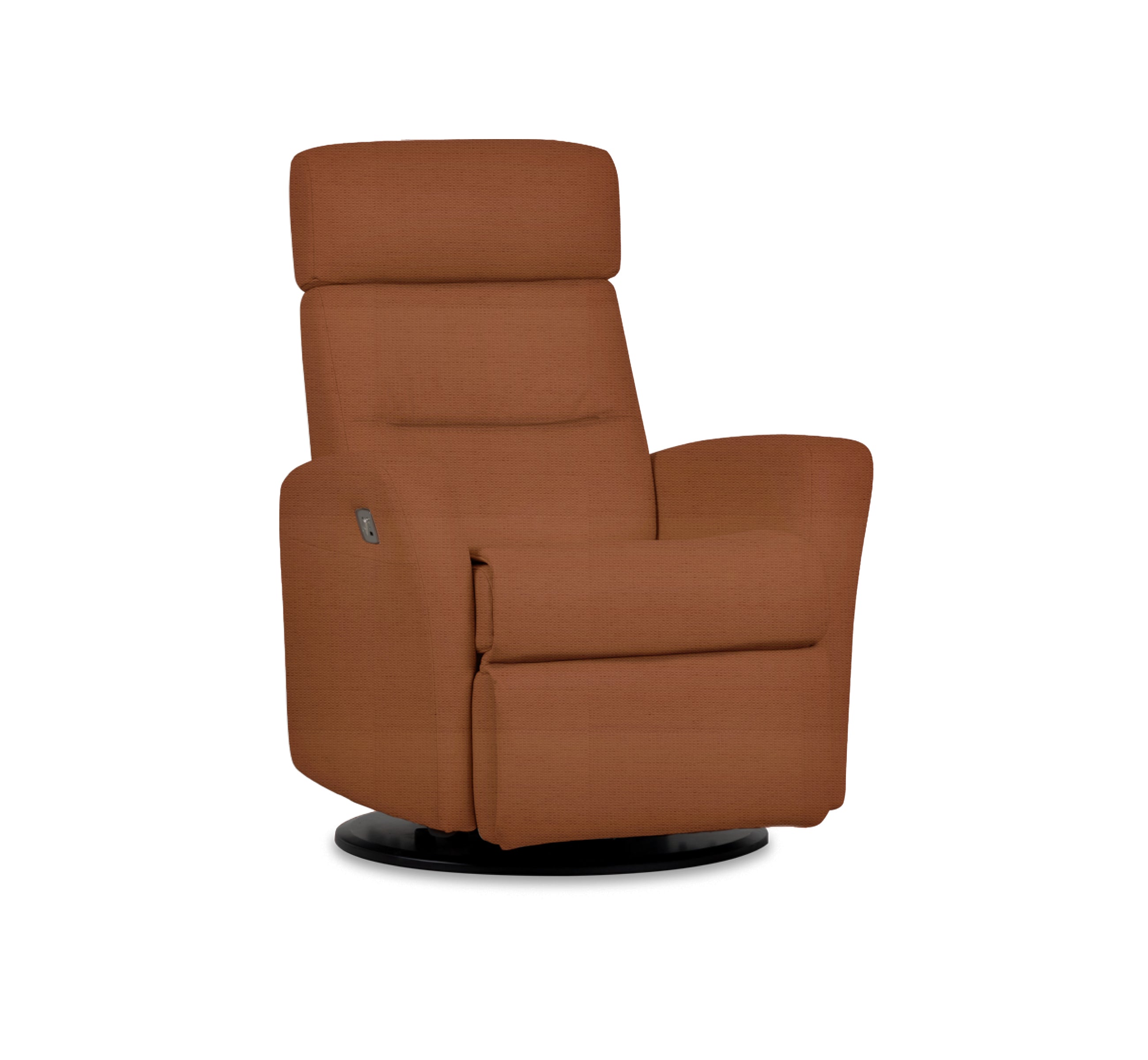 Quarter view of an IMG comfort
divani motorized recliner in caprice clay on a white background