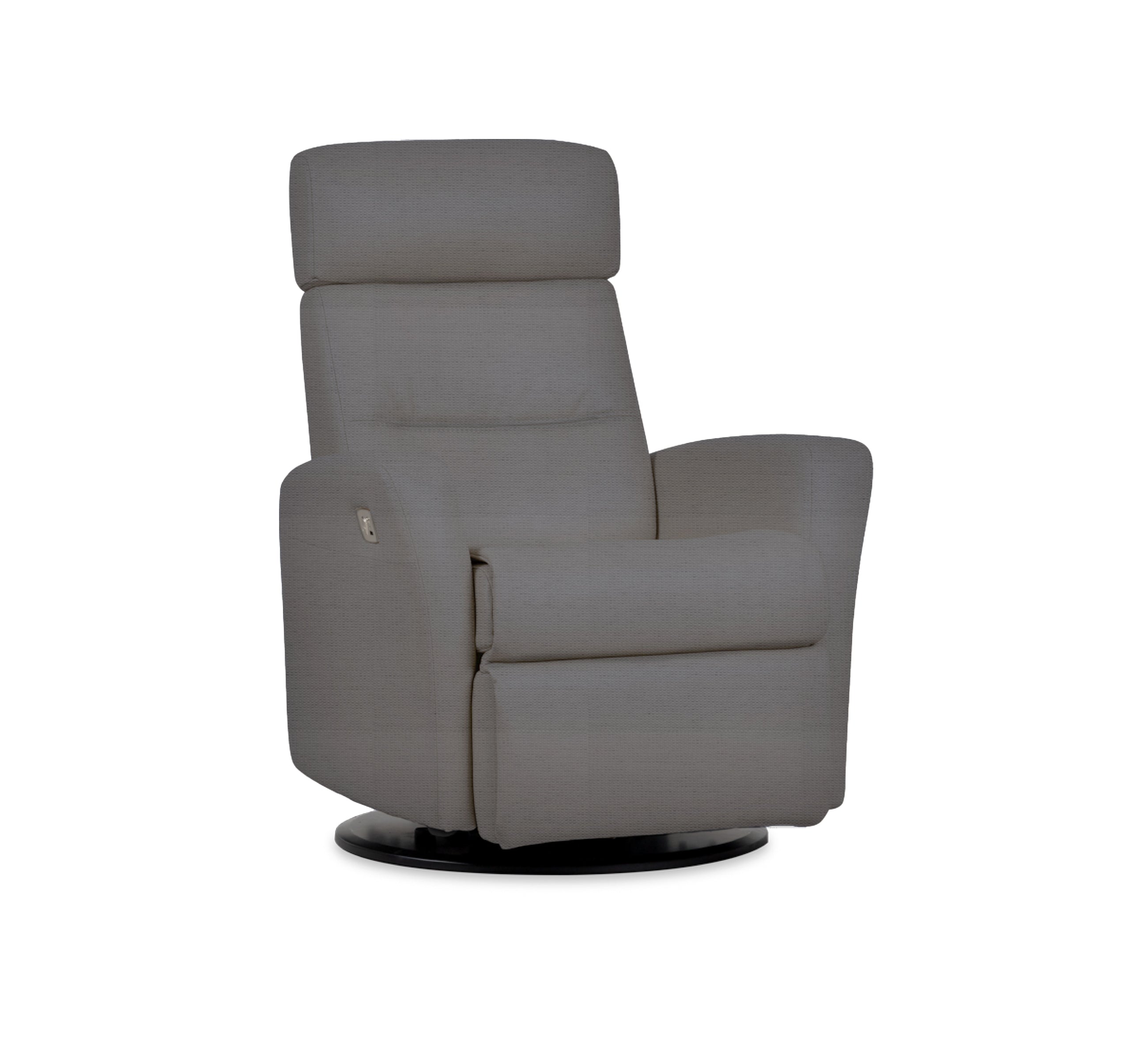 Quarter view of an IMG comfort
divani motorized recliner in echo charcoal on a white background