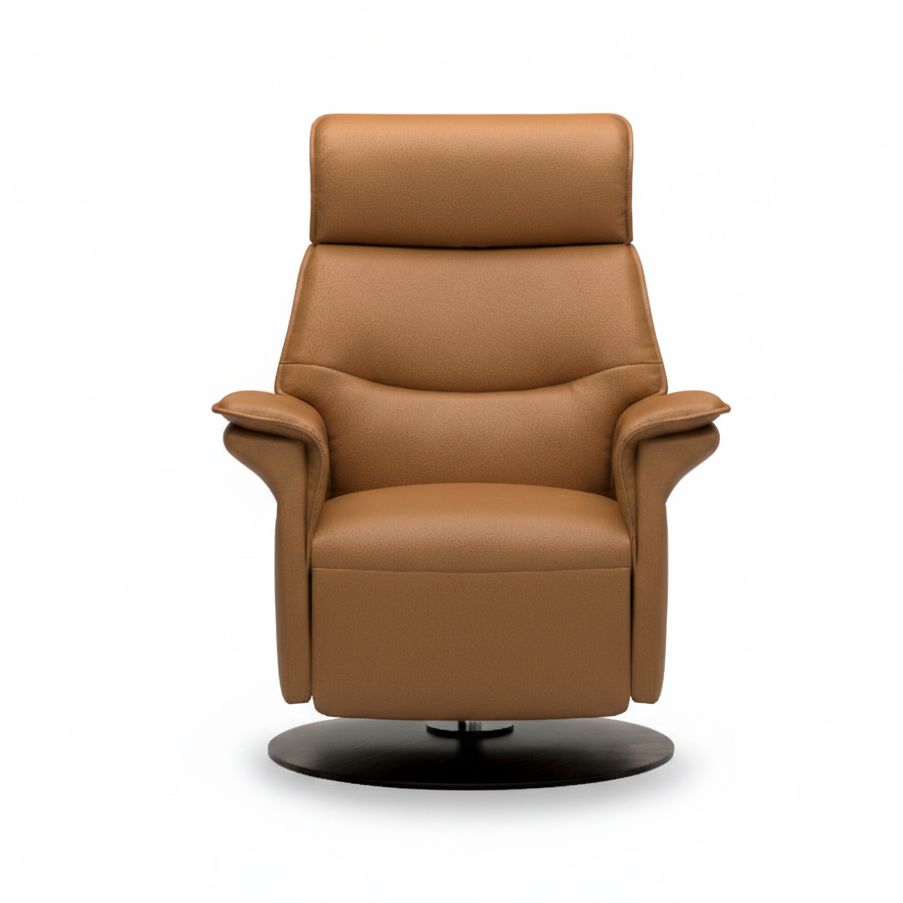front view of an IMG comfort sedona recliner in straw on a white background