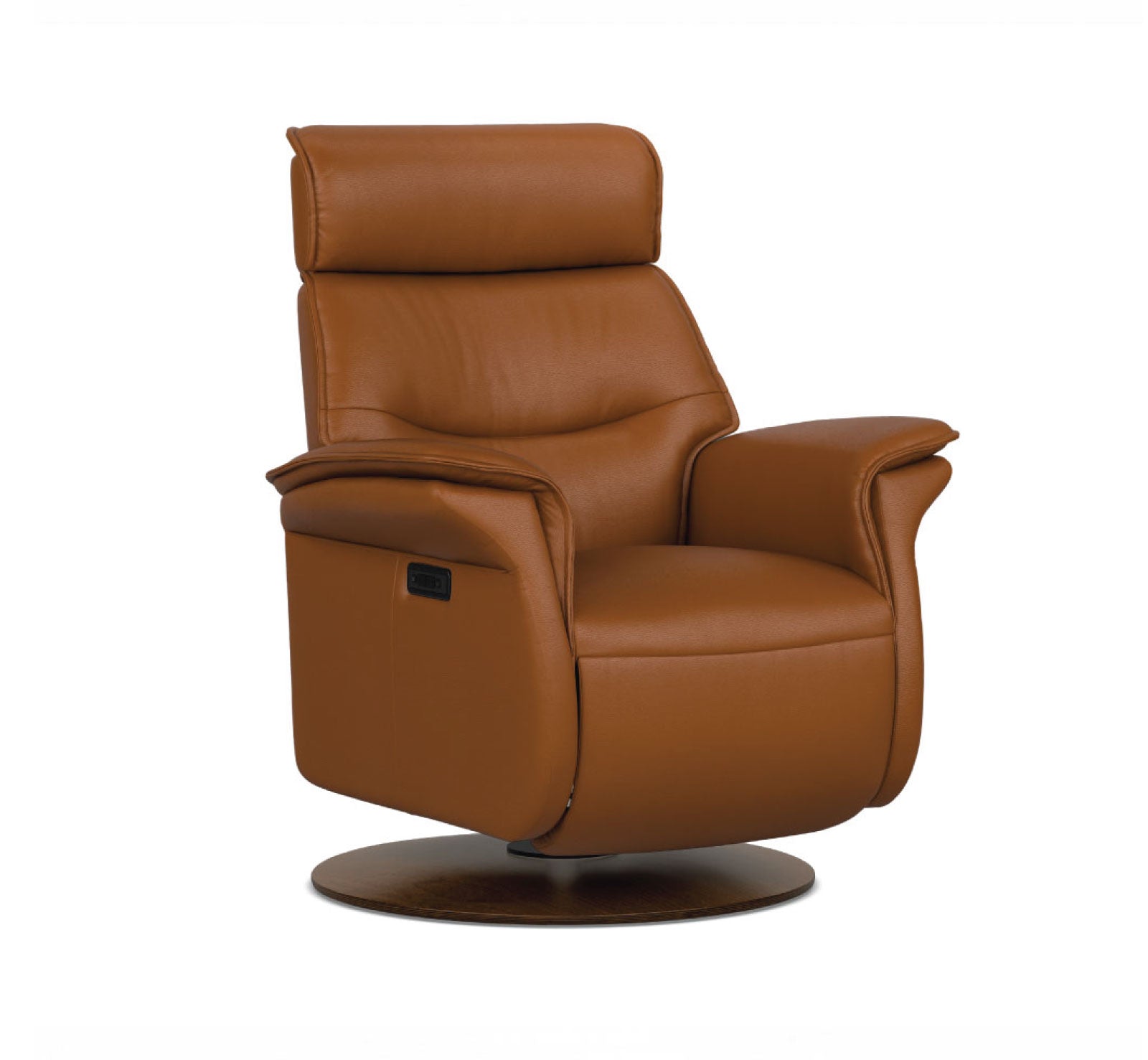 Quarter view of an IMG comfort Sedona recliner in trend whiskey on a white background