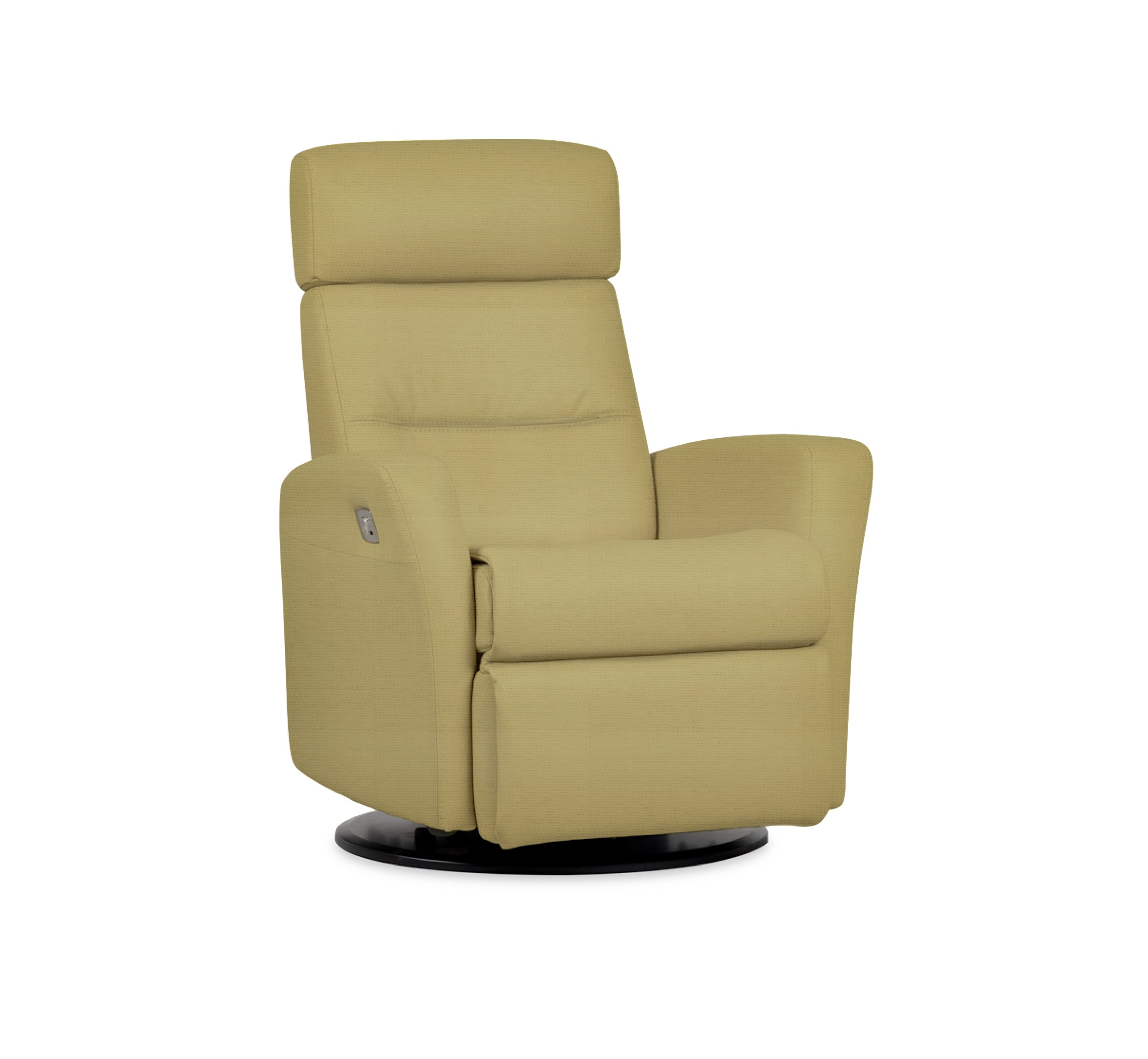 Quarter view of an IMG comfort
divani motorized recliner in villa dijon on a white background
