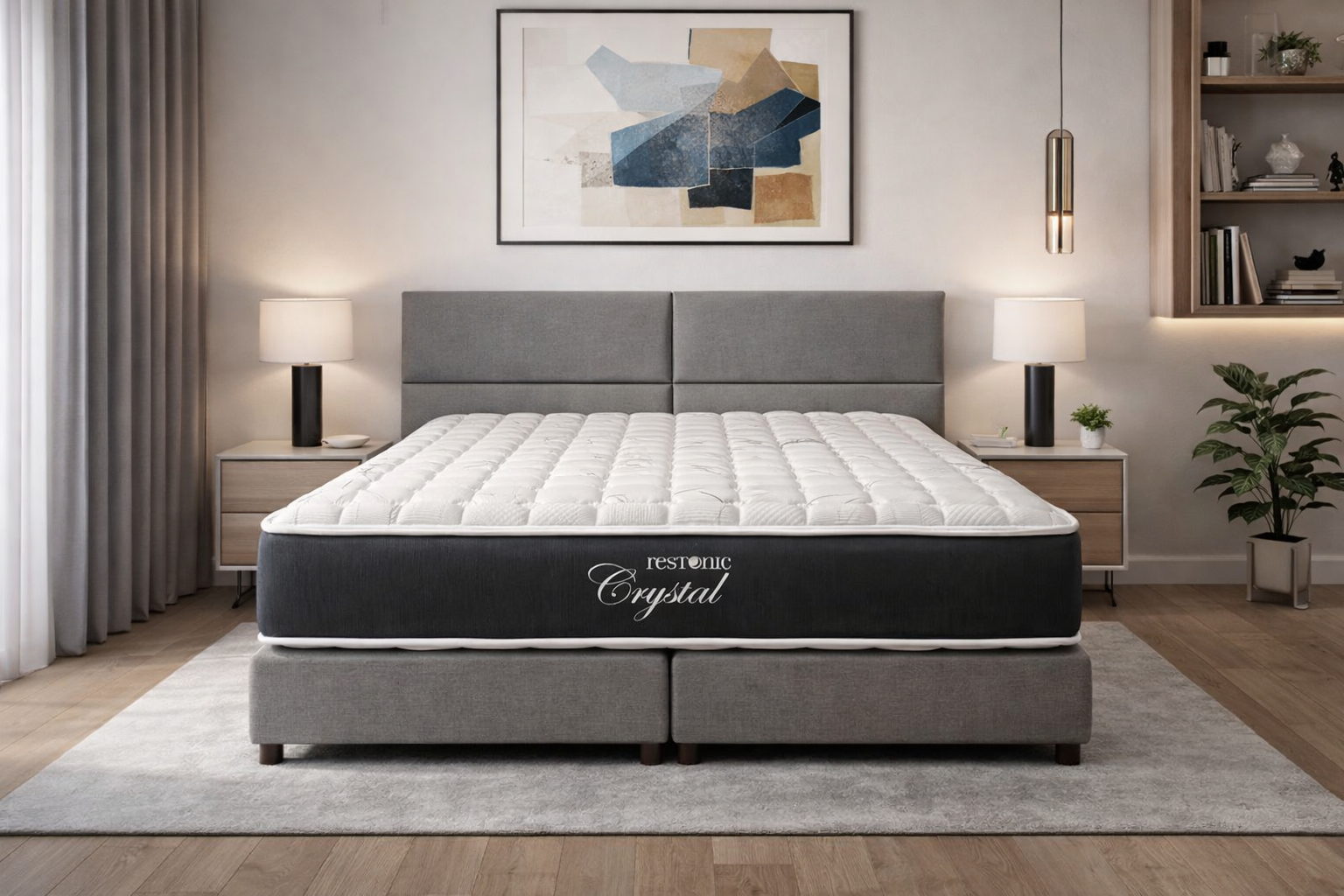 A Restonic Crystal mattress in a bedroom setting