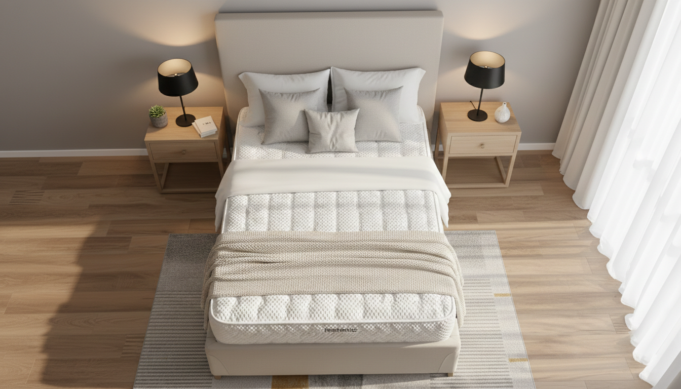Restonic Silver Mattress on a bed in a bedroom setting with nightstands and lamps.