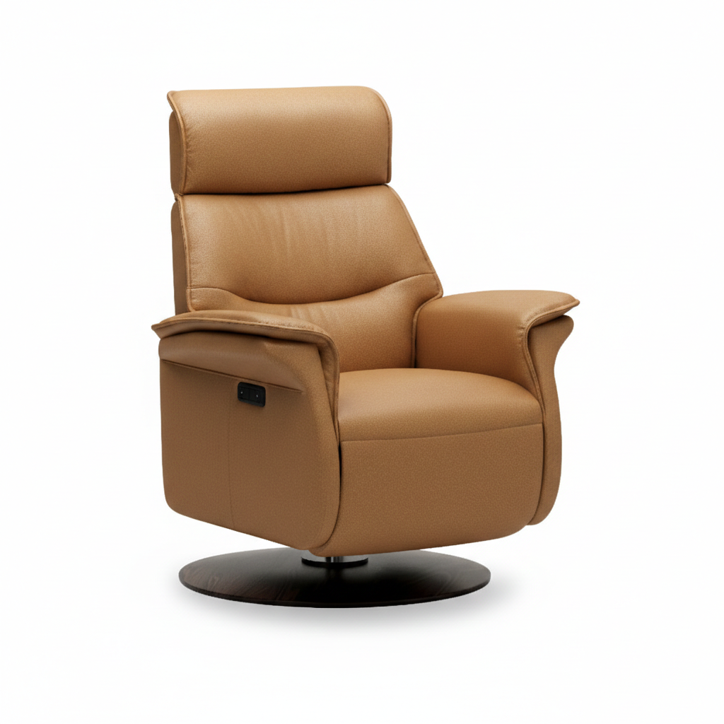 quarter view of an IMG comfort sedona recliner in straw on a white background