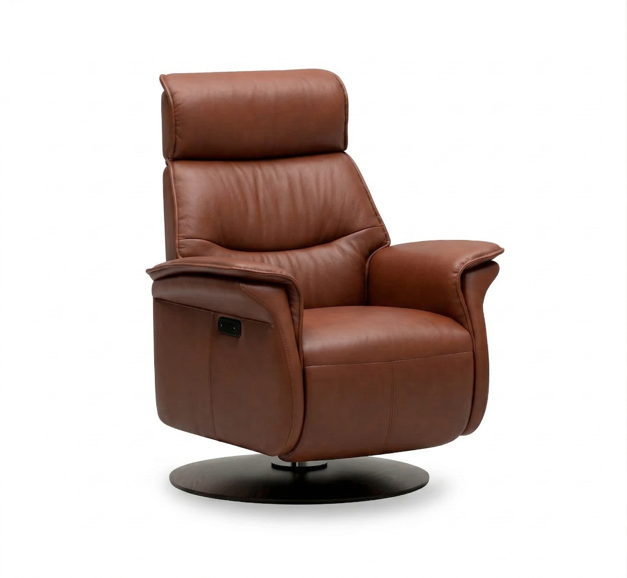 Quarter view of an IMG comfort Sedona recliner in trend cognac on a white background